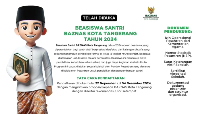 Buruan Daftar! Beasiswa Santri BAZNAS Kota Tangerang 2024 Melalui Pengajuan Kolektif